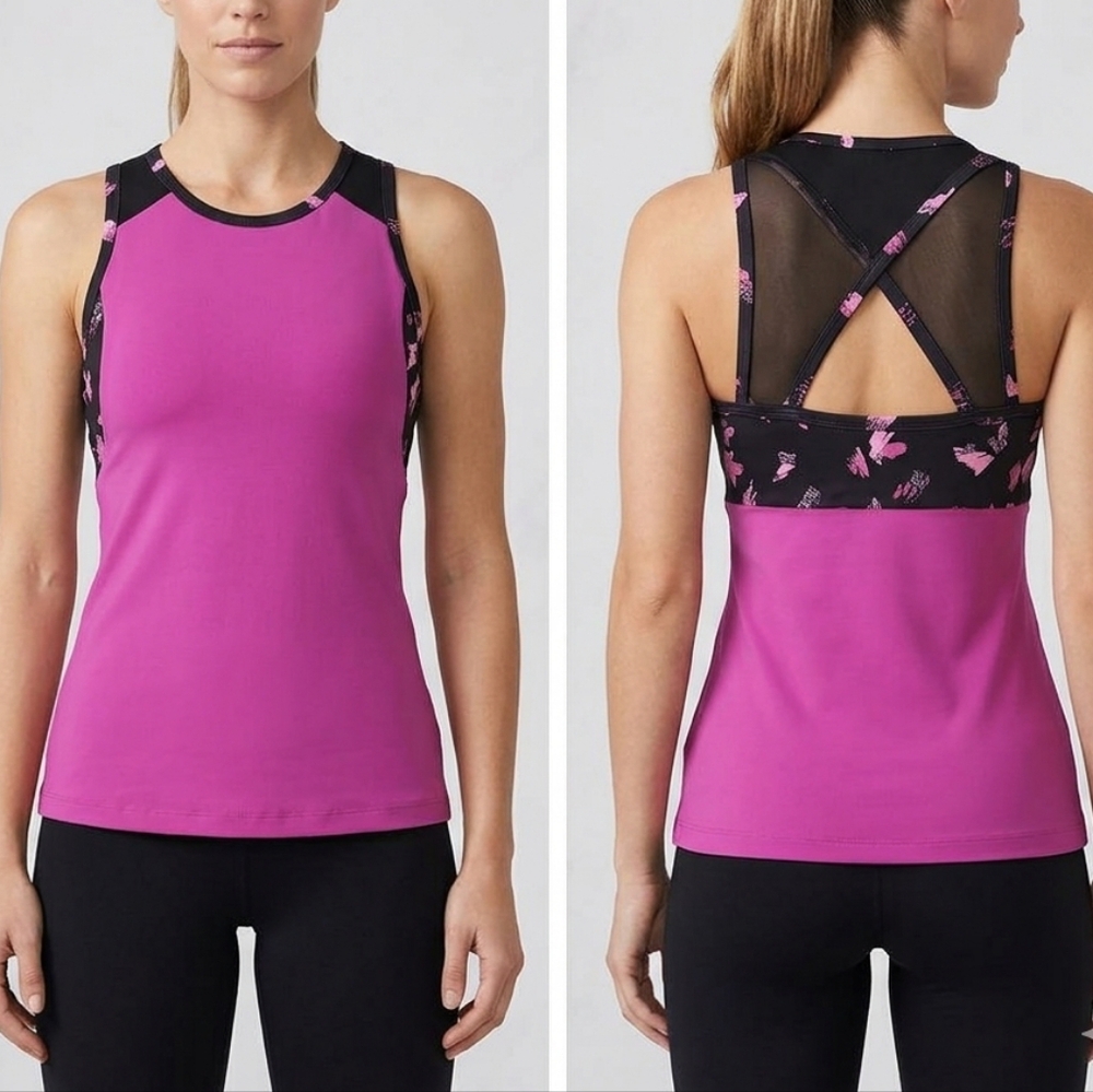 Lucy Balance Makes Perfect Mesh Back Bra Top‎ Pink Black Paintstroke XS